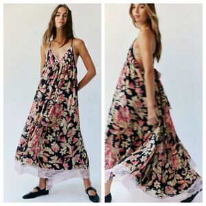 NWOT Free People Primmy Printed Floral Midi Dress Sz S Spaghetti strap lace